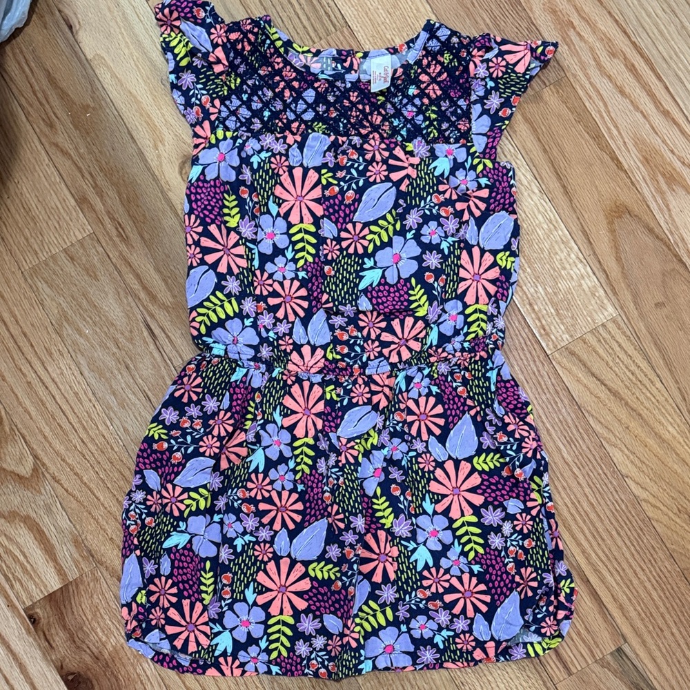 Girls Floral Patterned Dress with Ruffled Sleeves